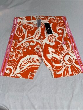 adidas Women’s Farm Orange Floral Bike Shorts with Pink Trim